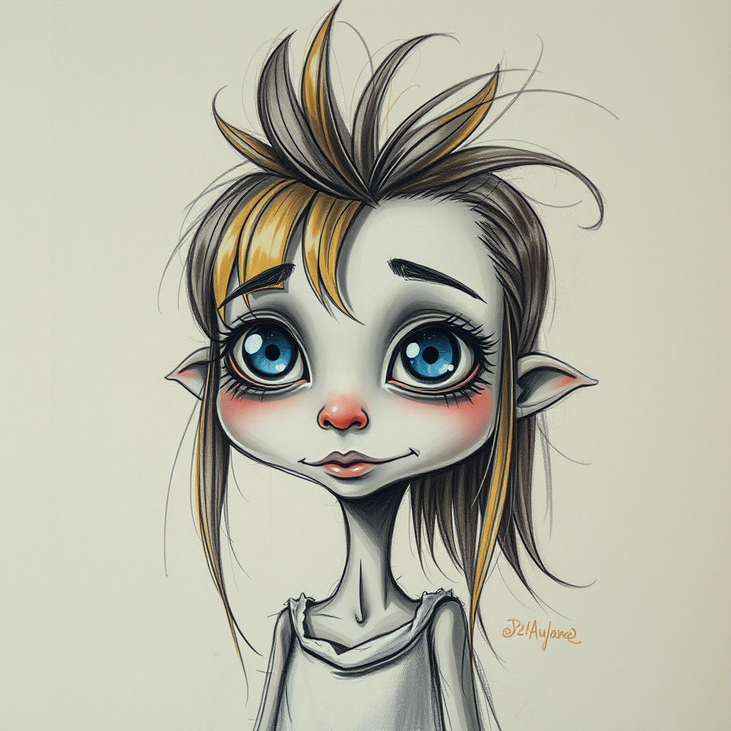 Whimsical Character with Mullet in Surreal Chalk Sketch