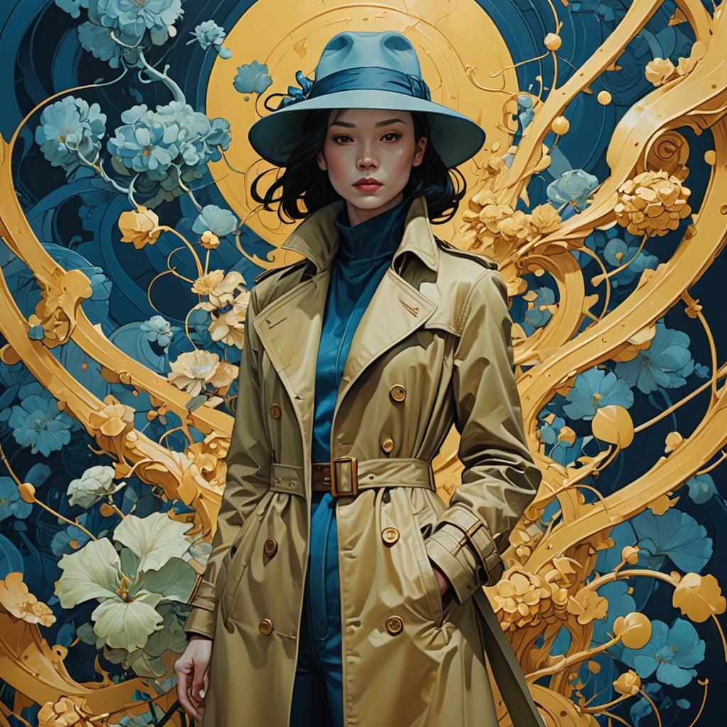 Woman in Trench Coat, James Jean Style