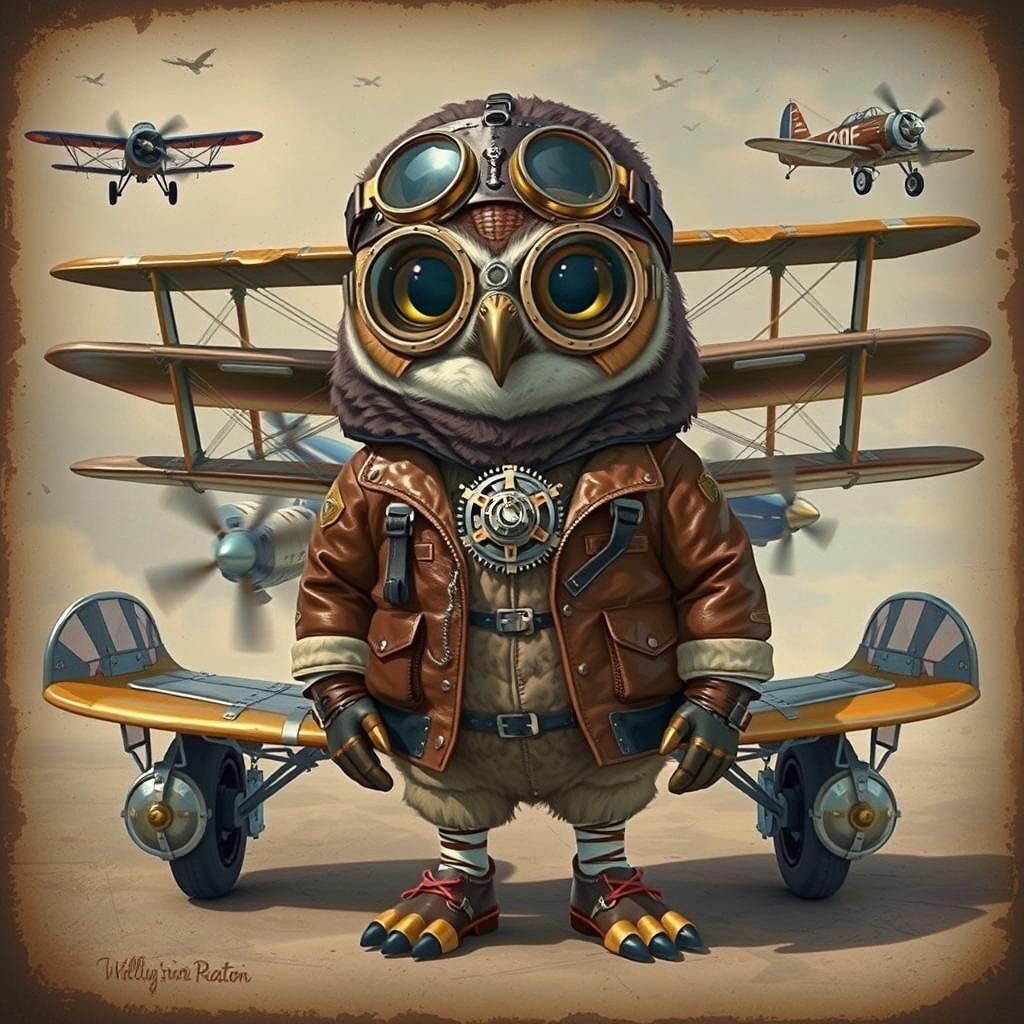 Steampunk Aviator Owl in Bomber Jacket