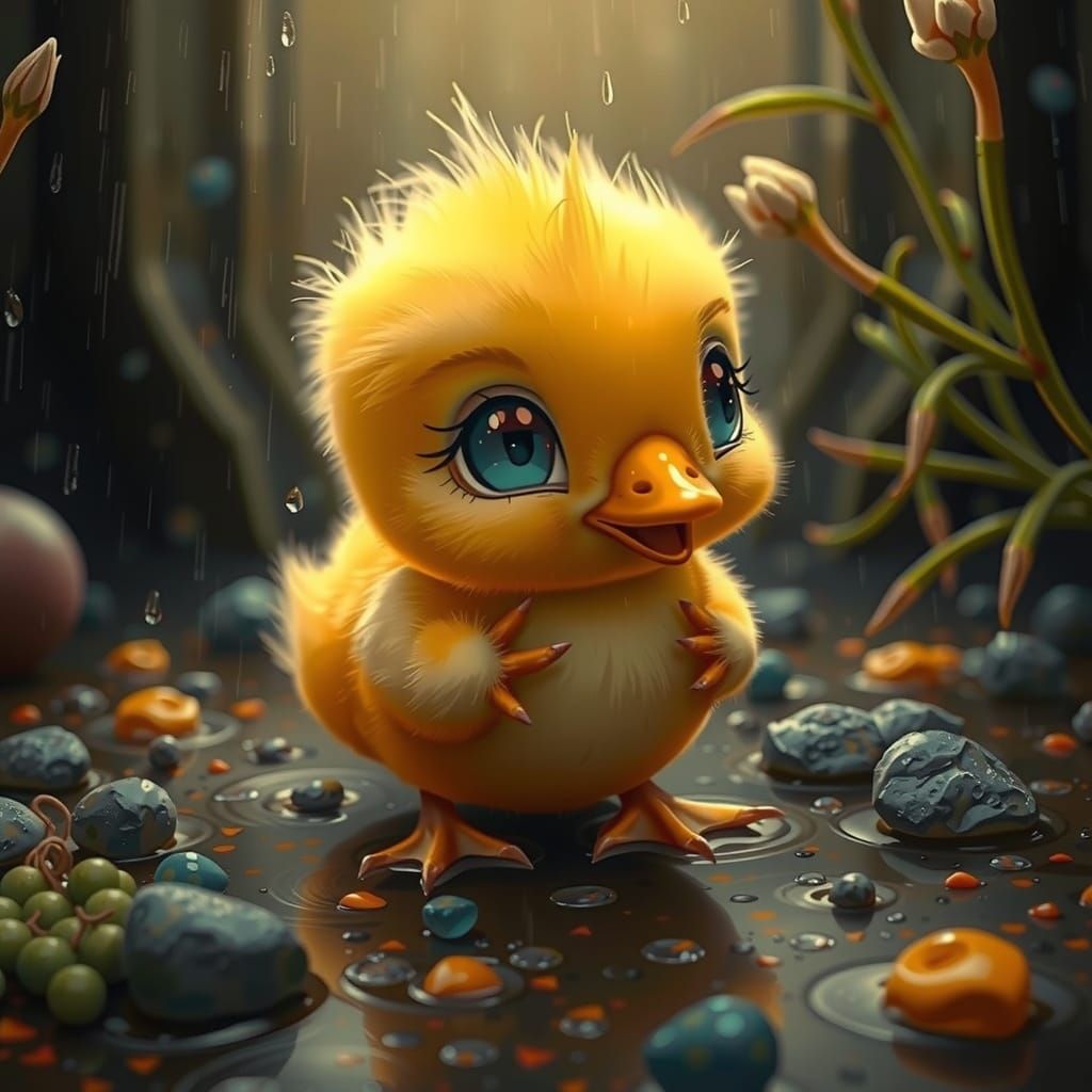 Dancing Ducklings in Rain: Dreamlike Digital Art