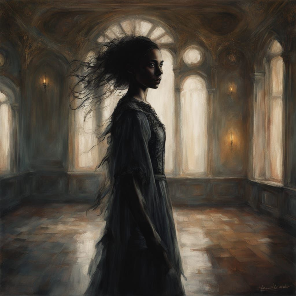 Lone Dancer in Eerie Ballroom