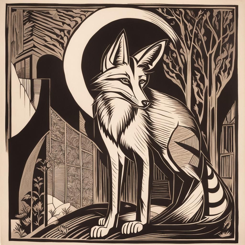 Reynard the Fox in Woodcut Style with Golden Ratio