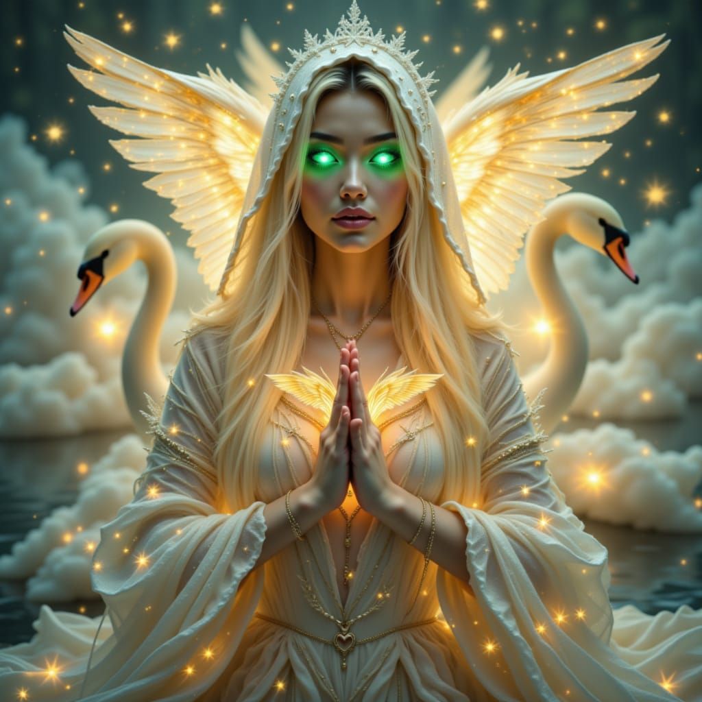 Swan Goddess of Aurora in Golden Light