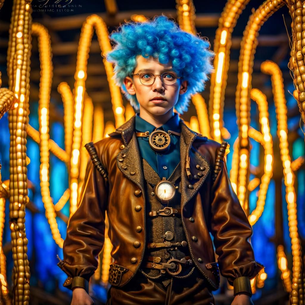 Steampunk Boy in Haunted Corn Maze