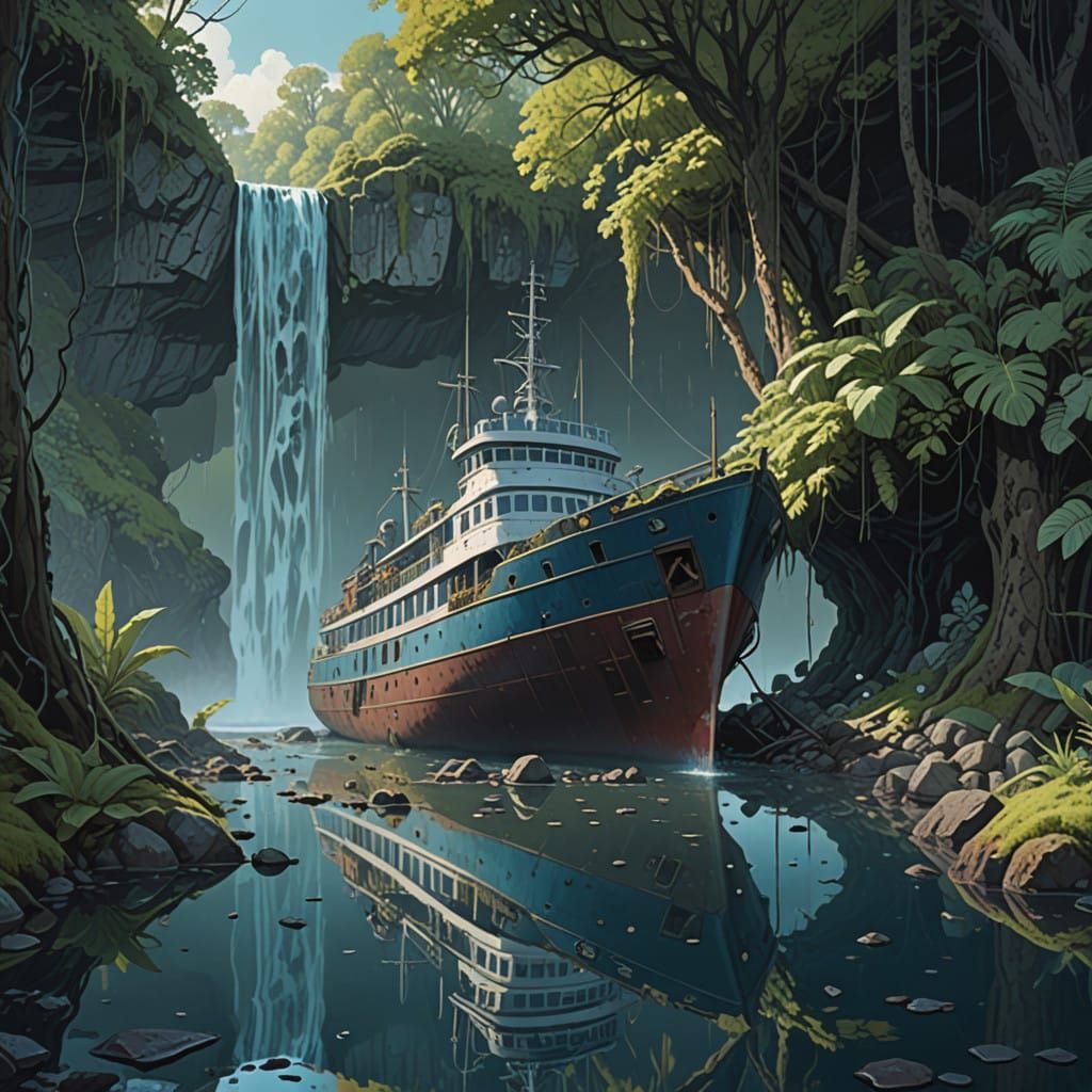 A Majestic Shipwrecked in a Dreamlike Blue Paradise