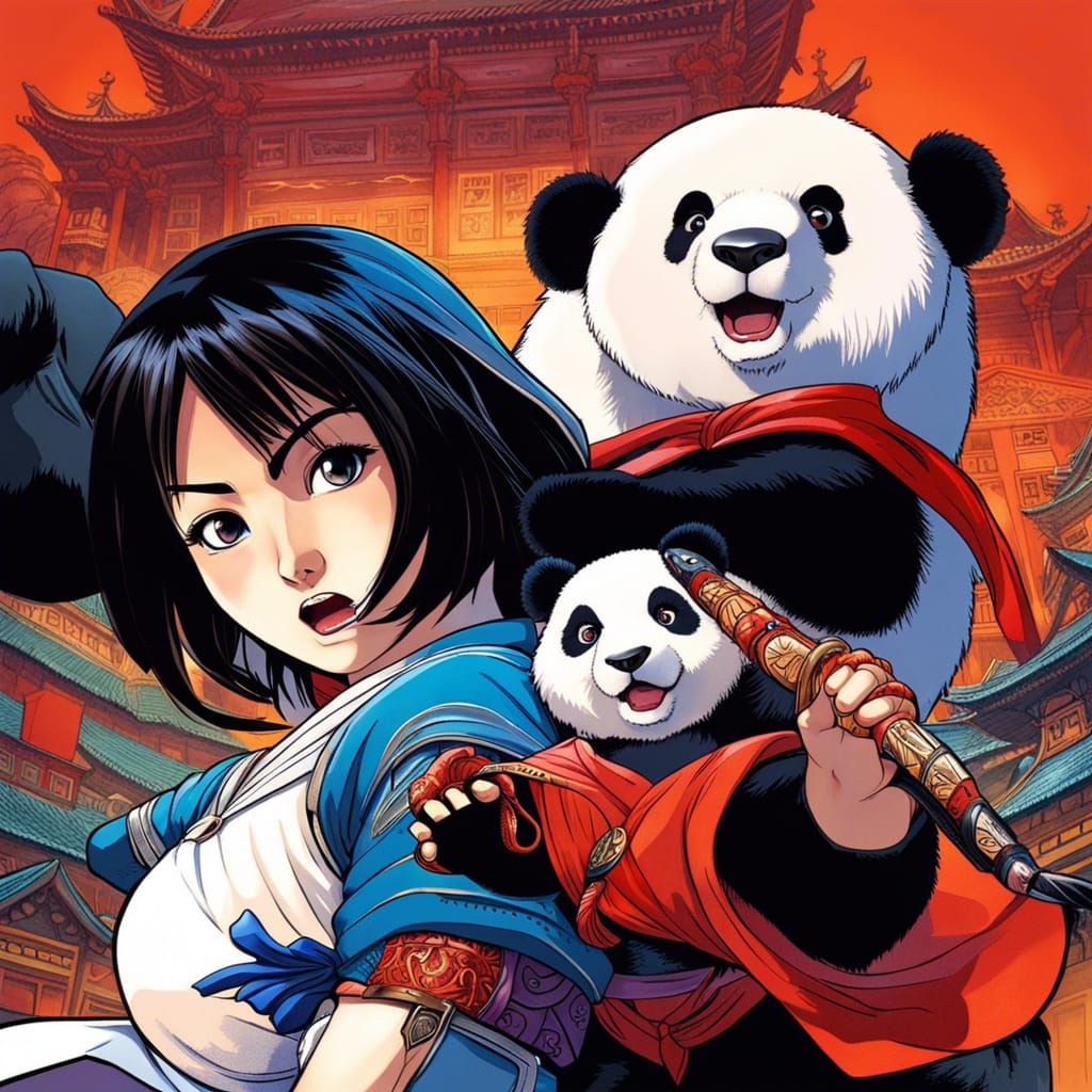 Anime Girl's Intense Fight with Panda Bear