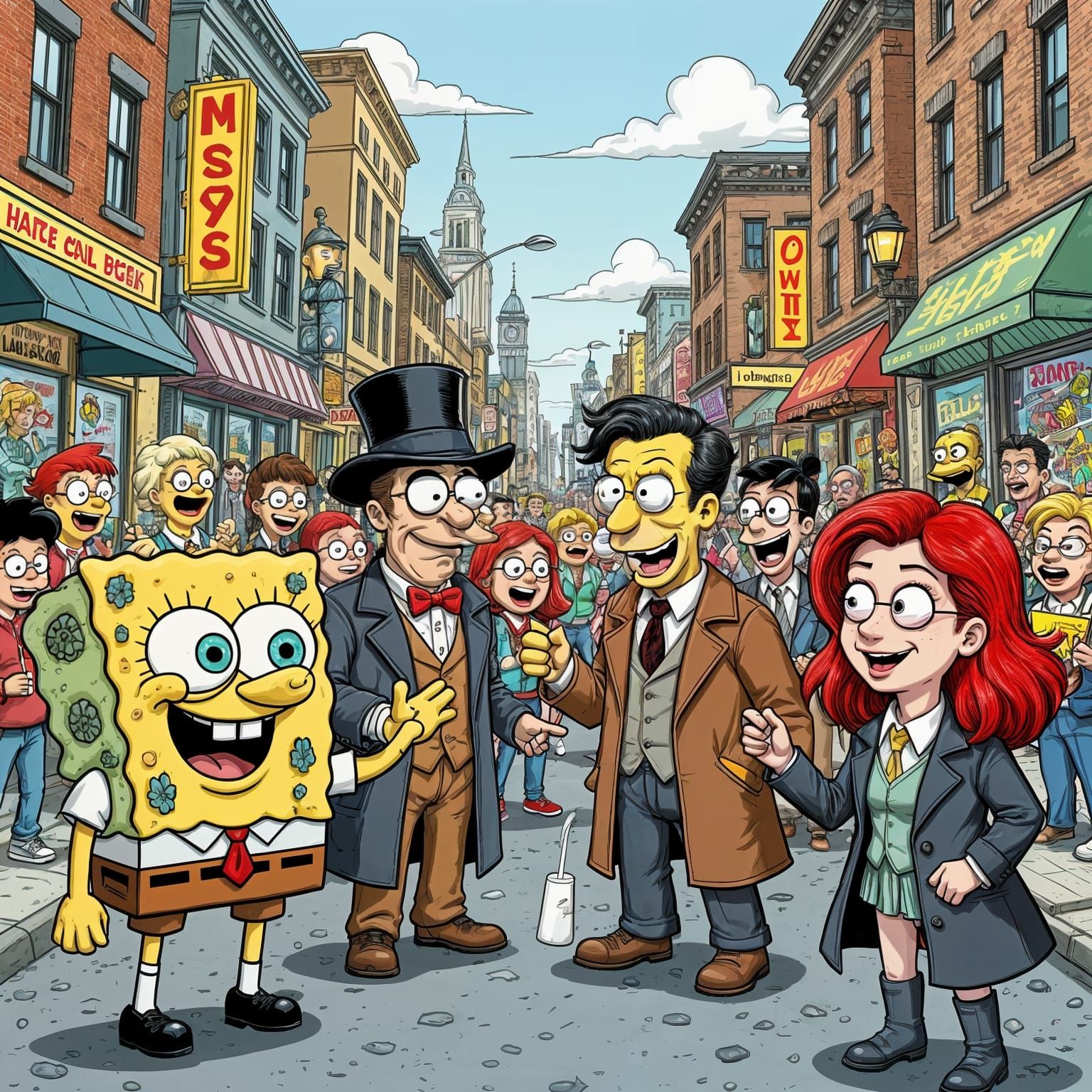 Iconic TV Characters in Comic Book Cartoon Style