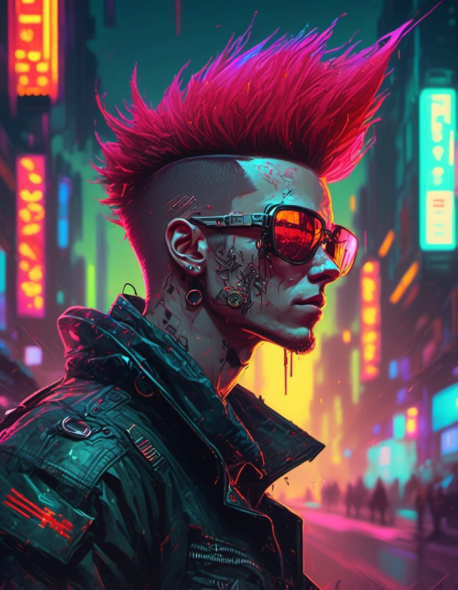 Cyborg Punk Portrait in Retrofuturistic Dystopia
