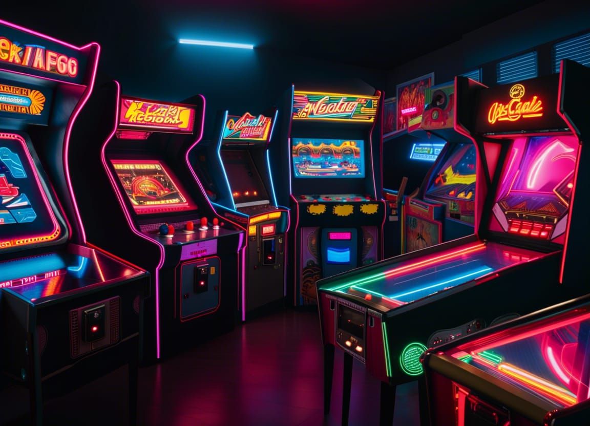 Neon-lit 1980's Video Game Arcade