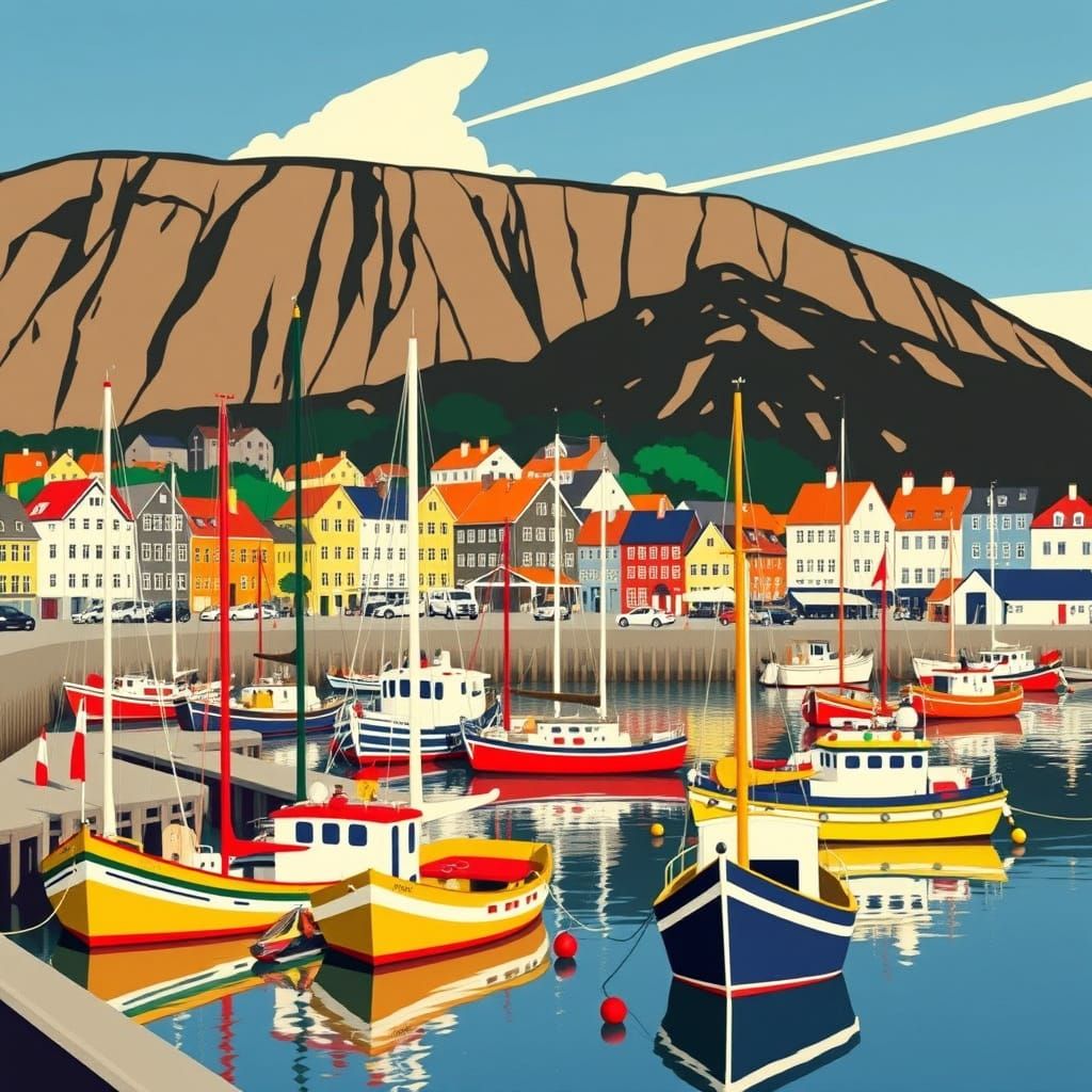 Vintage Travel Poster: Skagen Harbour in Art Deco Style