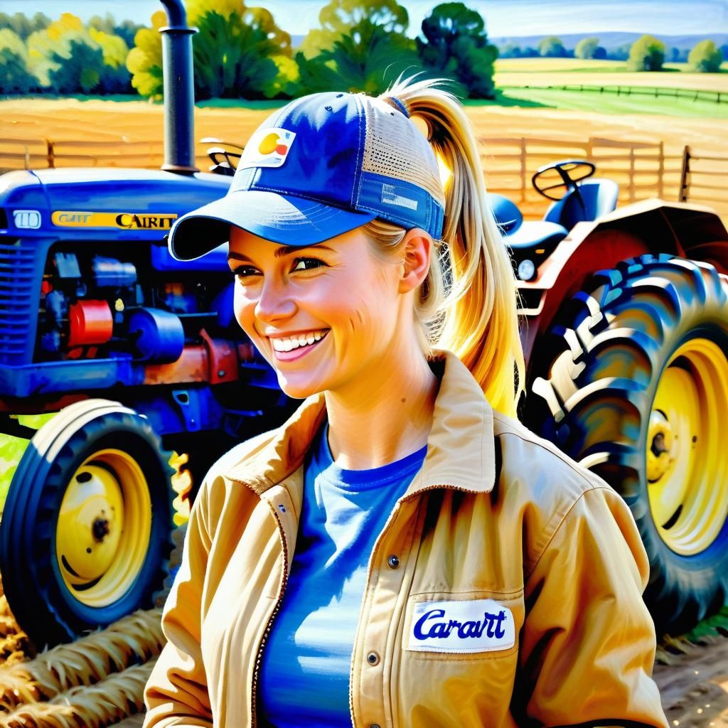 Smiling Blond Woman in Carhartt Jacket: Impressionistic Port...