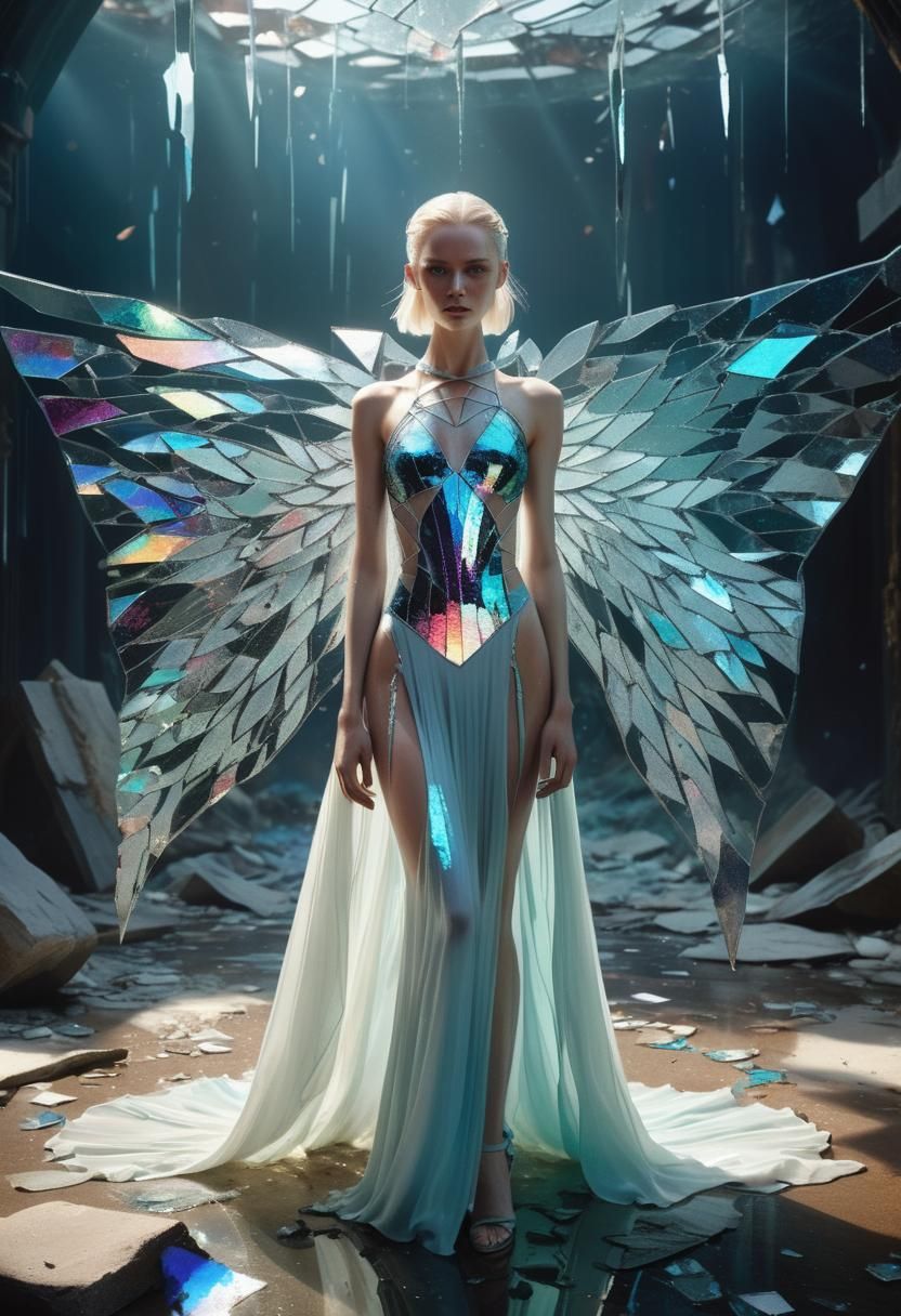 Fantasy Model with Glass Shard Wings, Digital Art