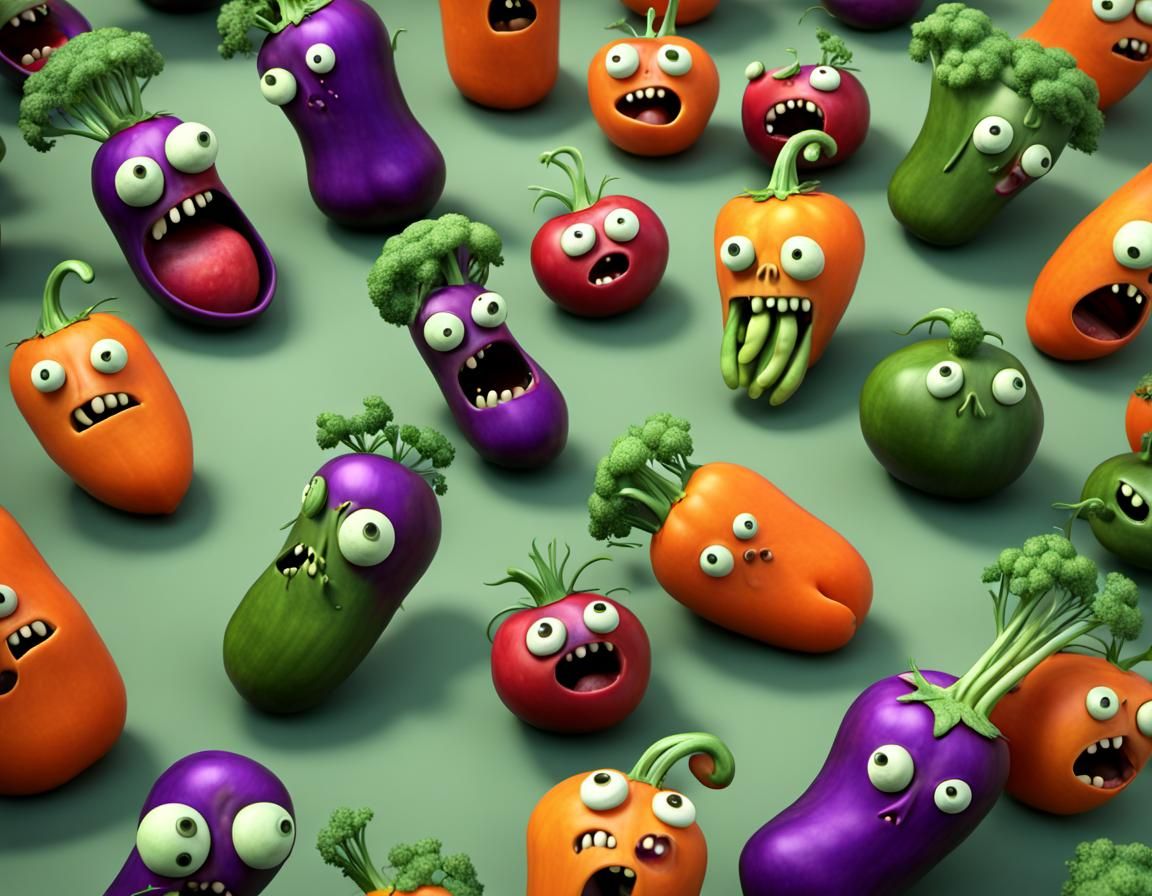 Zombie Vegetables in VeggieTales CGI Style