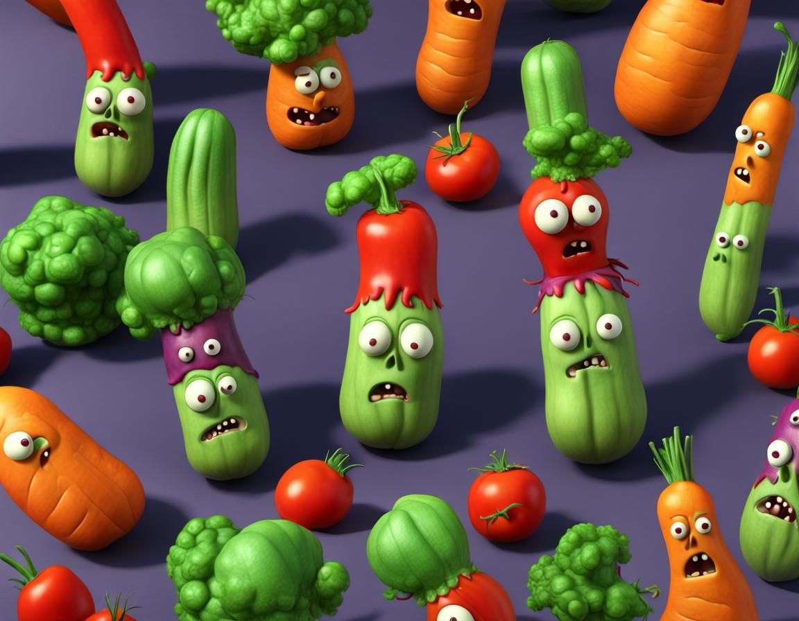 Zombie Vegetables in VeggieTales CGI Style