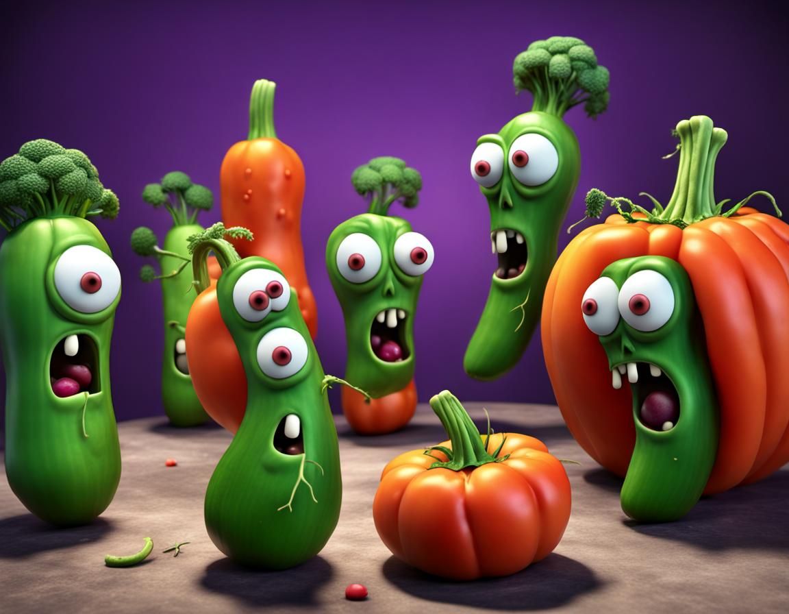 Zombie Vegetables in CGI Style