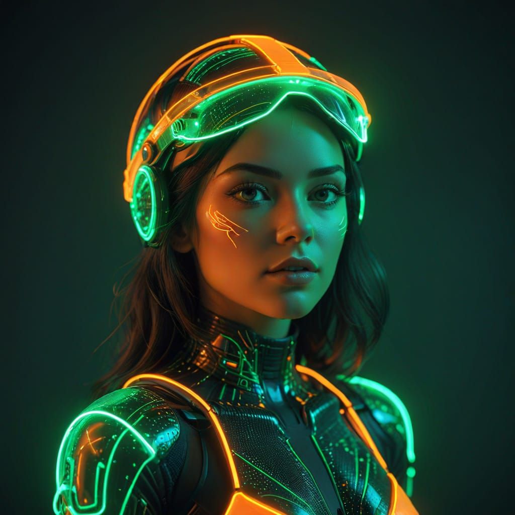 Virtual Woman Emerges in Neon Retro Style