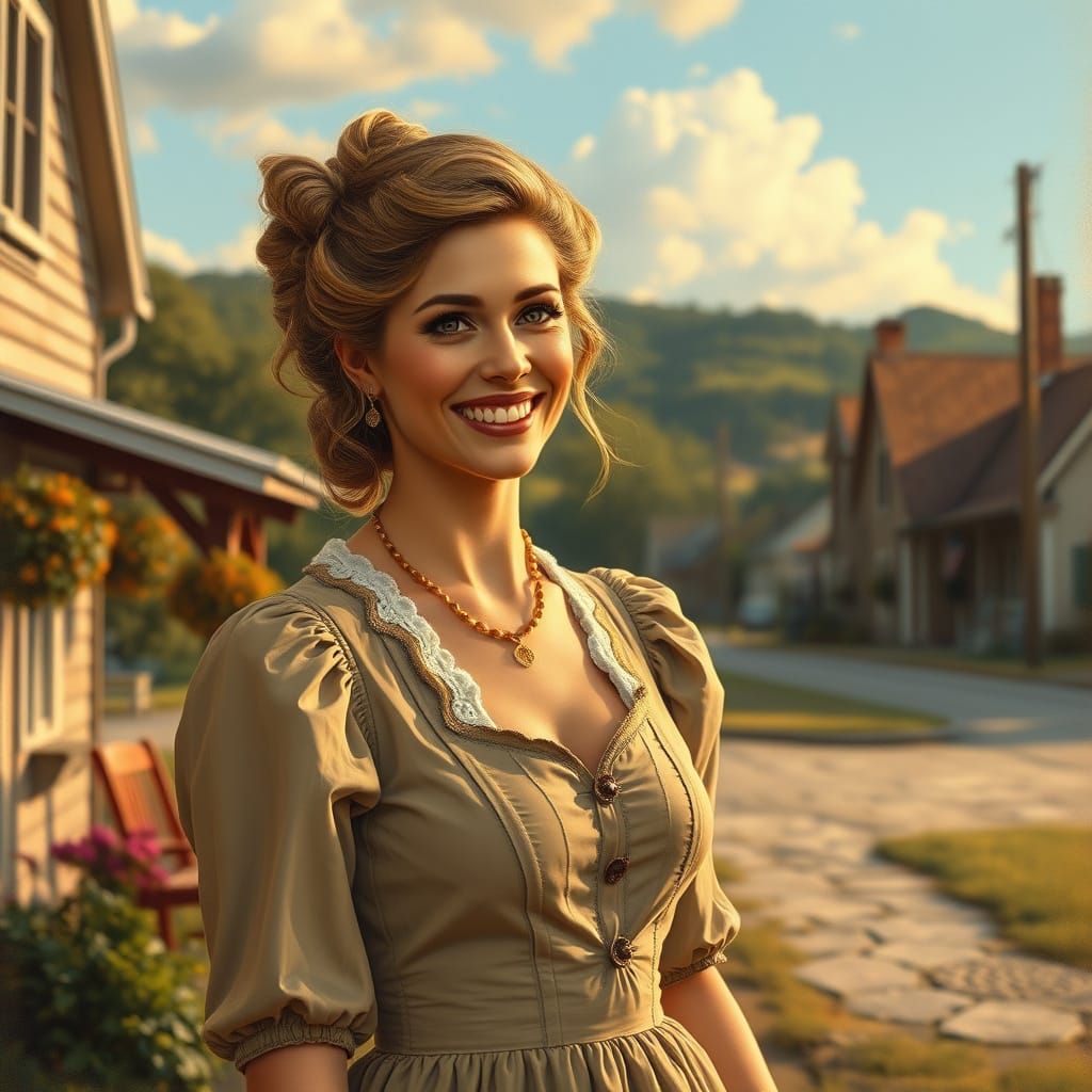 Warm Smile in a Quaint American Village Scene