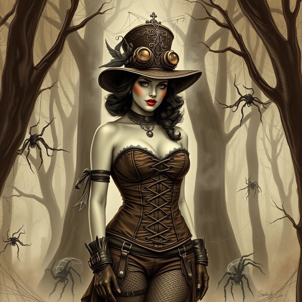 Steampunk Siren in a Foggy Forest