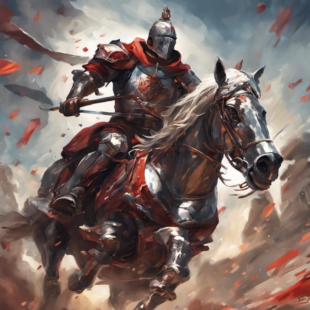 Medieval Knight in Red Armor on Warhorse
