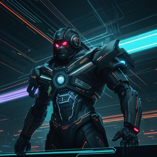 Cybernetic Energy Blast in Neon Hue