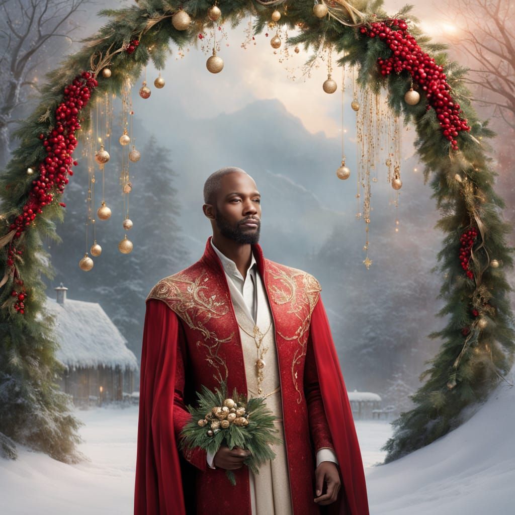 Golden Goddess of Christmas Magic with Cyberpunk Santa