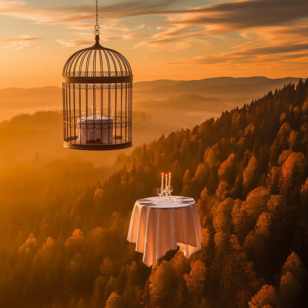 Candlelight Dinner in a Gilded Birdcage Restaurant