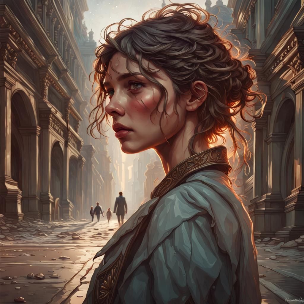 Emotional Portrait of Girl with Man Walking Away