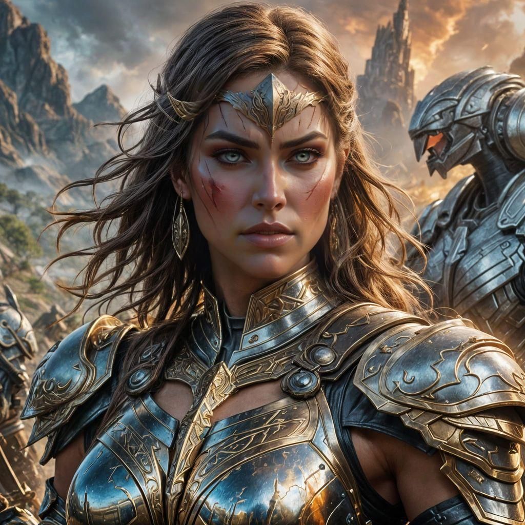 Epic Fantasy Giant Warrior in Detailed Battlefield