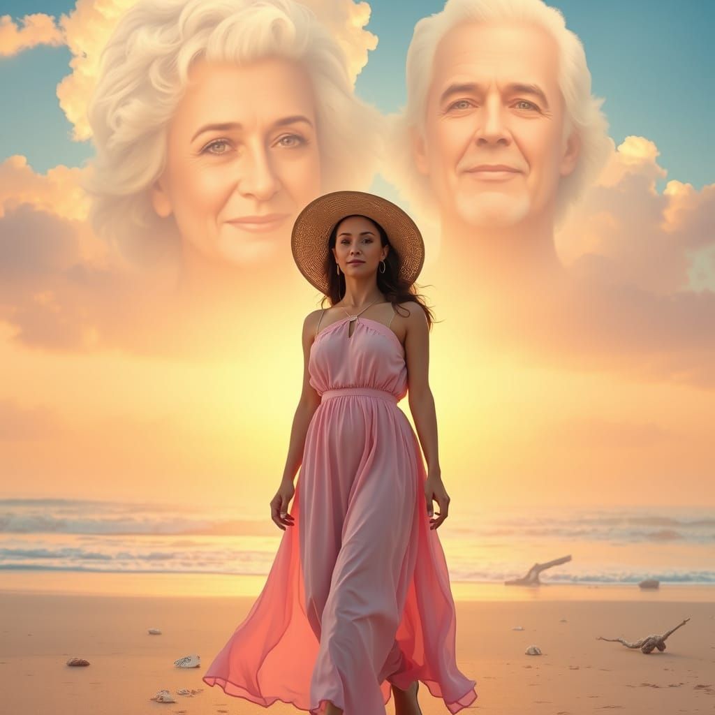 Woman Surrounded by Loving Grandparents in the Morning Cloud...