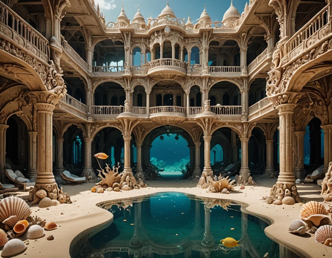 Shimmering Sand and Seashell Underwater Palace