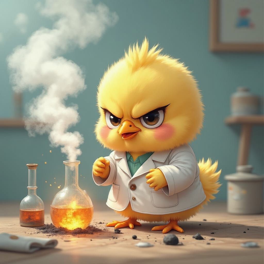 Grumpy Chick's Chemistry Mishap in Anime Style