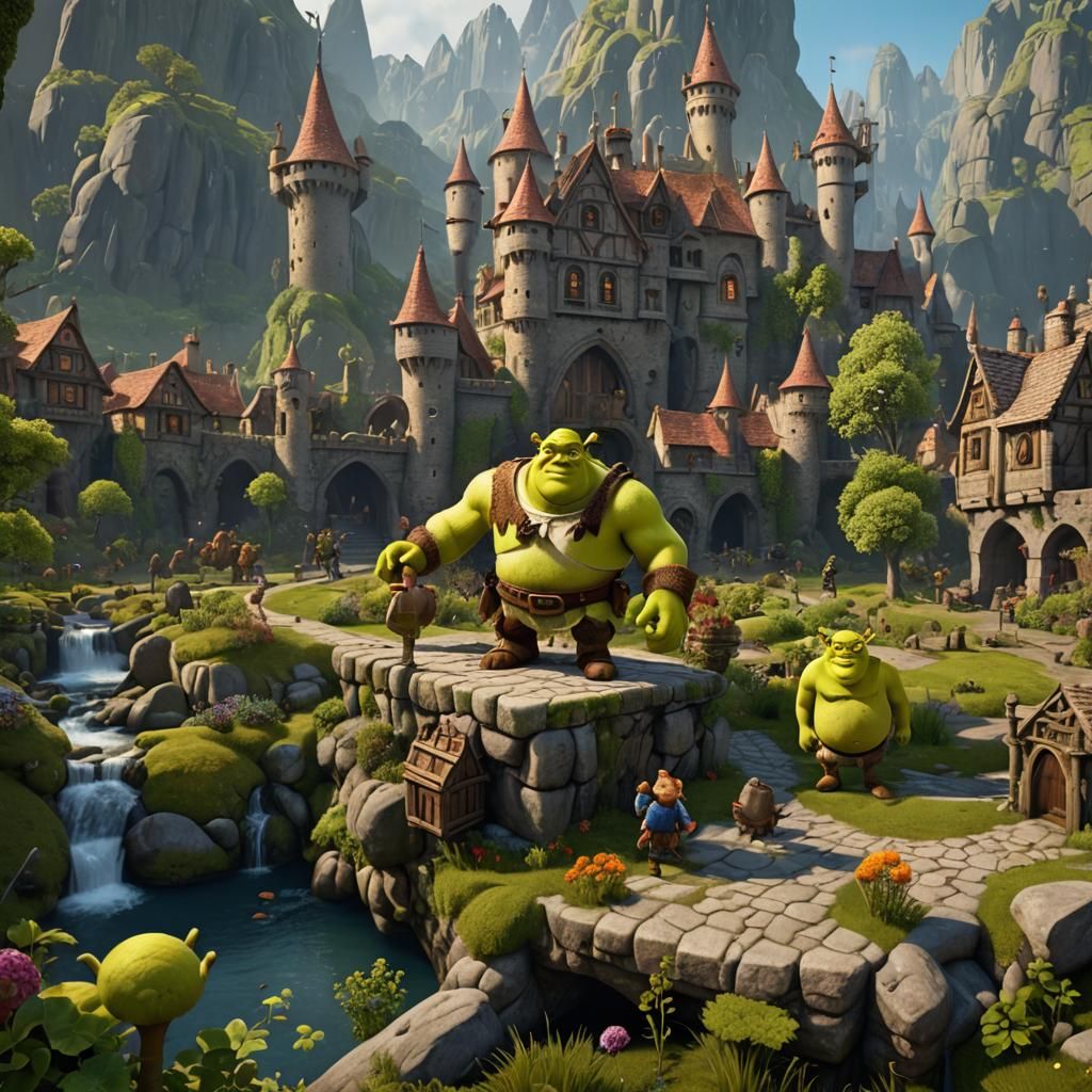 Detailed Matte Painting of Shrek in 8k