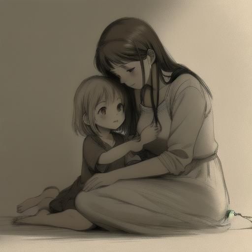 Pencil Sketch: Mother and Daughter Playing