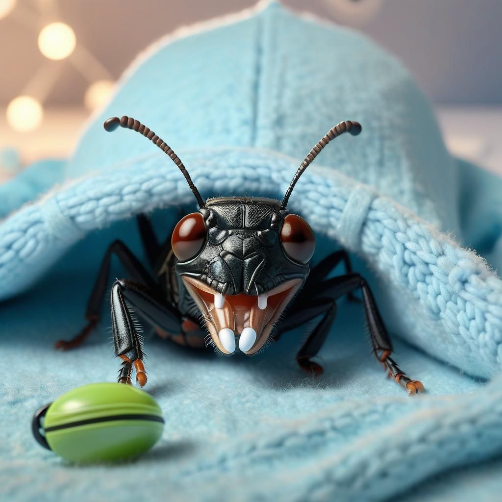 Cozy Cricket Baby in Cradle: Hyper-realistic Digital Art