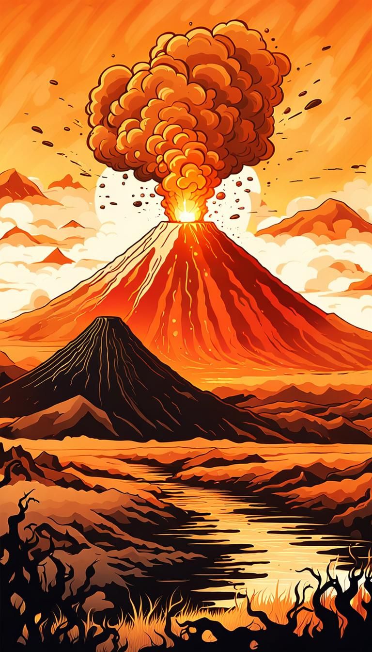 Volcanic "Boom!" Concept Art with Sunset Colors