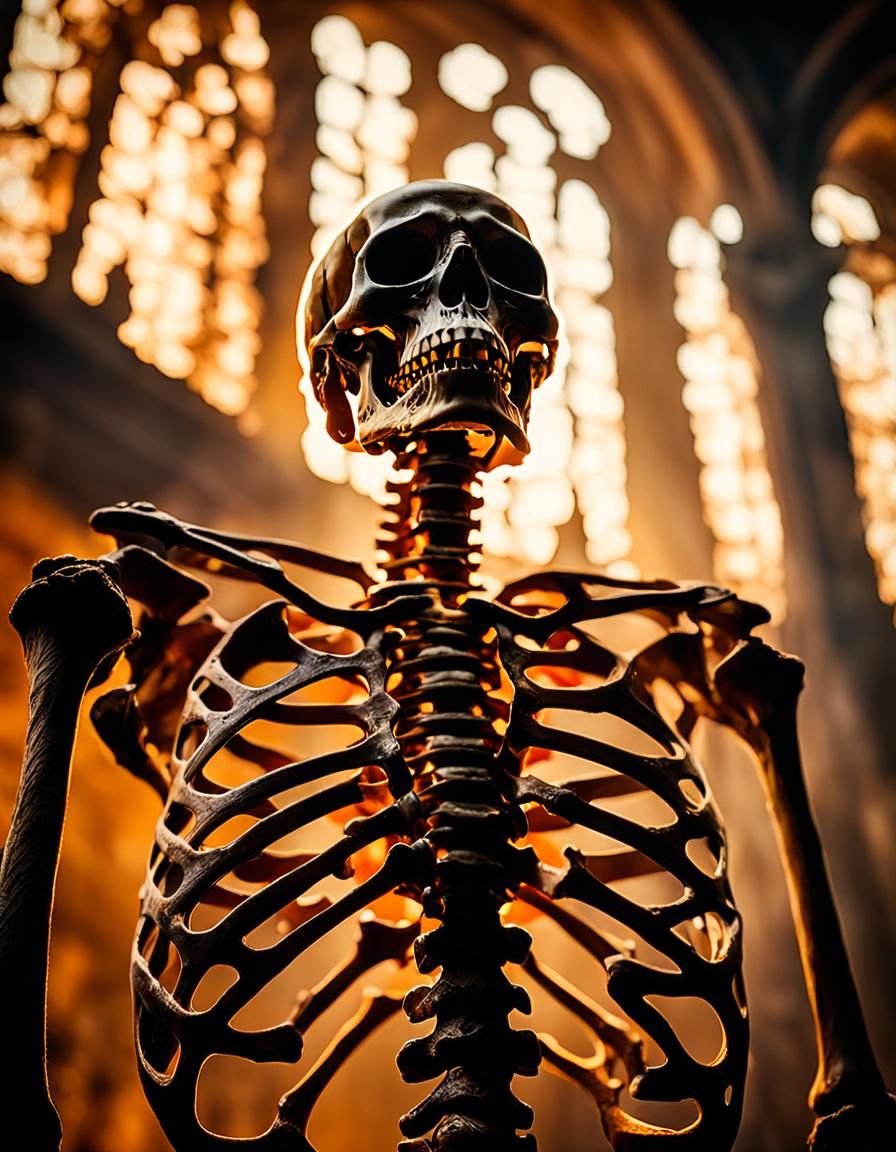 Tiny Man in Giant Skeleton, Golden Hour Photography