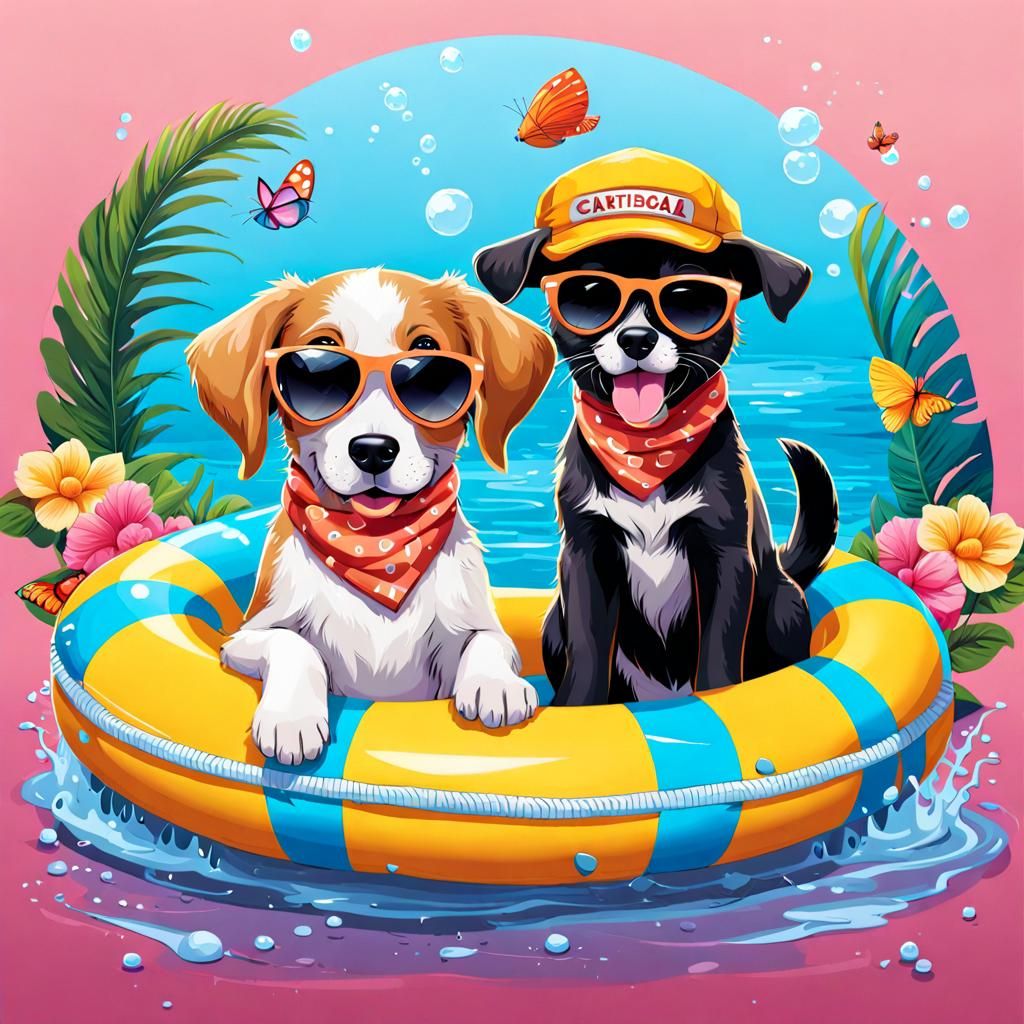 Puppy and Cat Having Fun in the Water