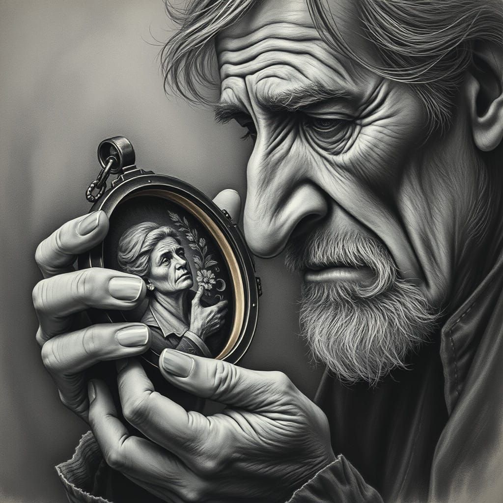 Grieving Old Man Contemplates Memories of Loved One