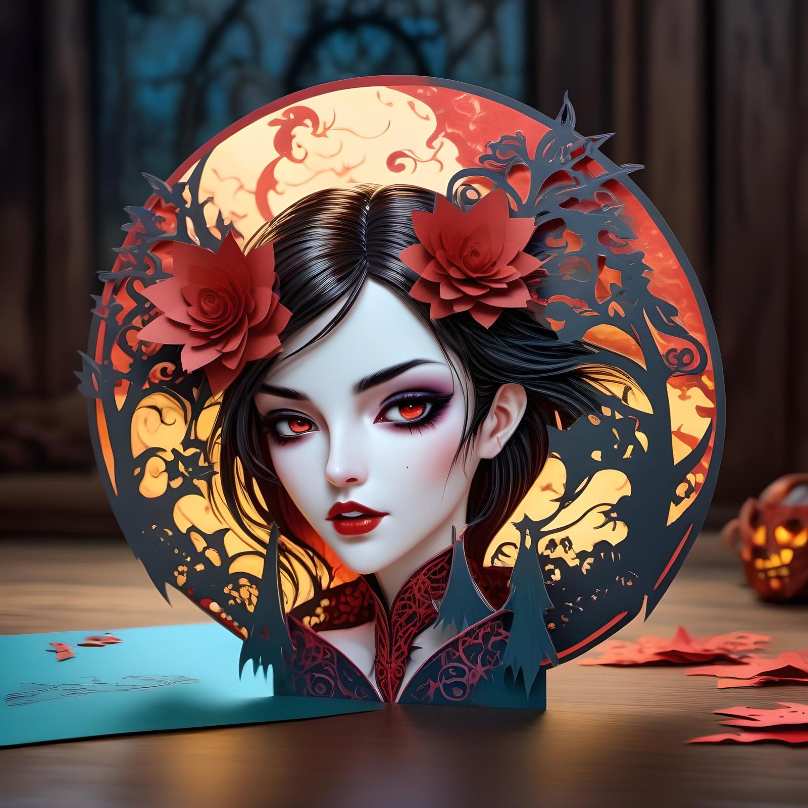 Beautiful Vampire in 3D Paper Popup Card
