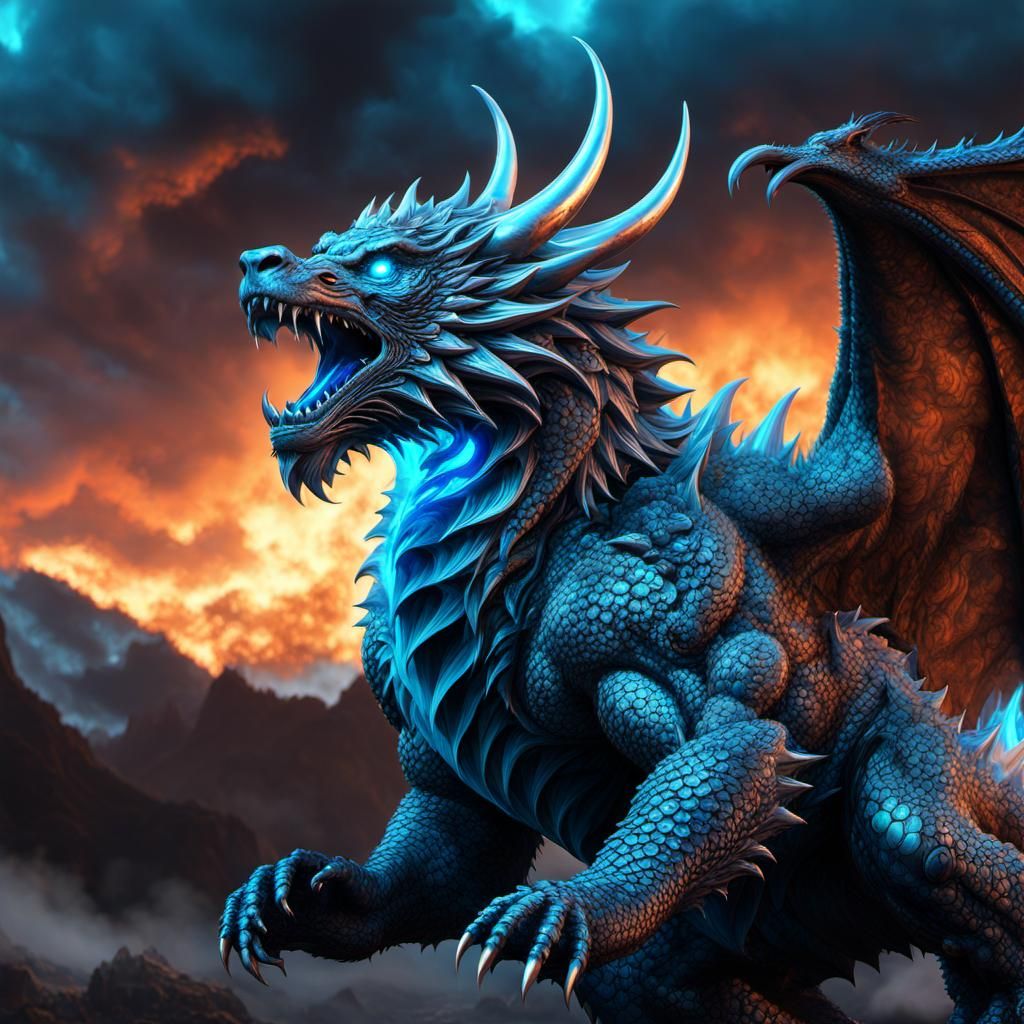 Dragon Bear Demon in Electric Blue, CGI VFX