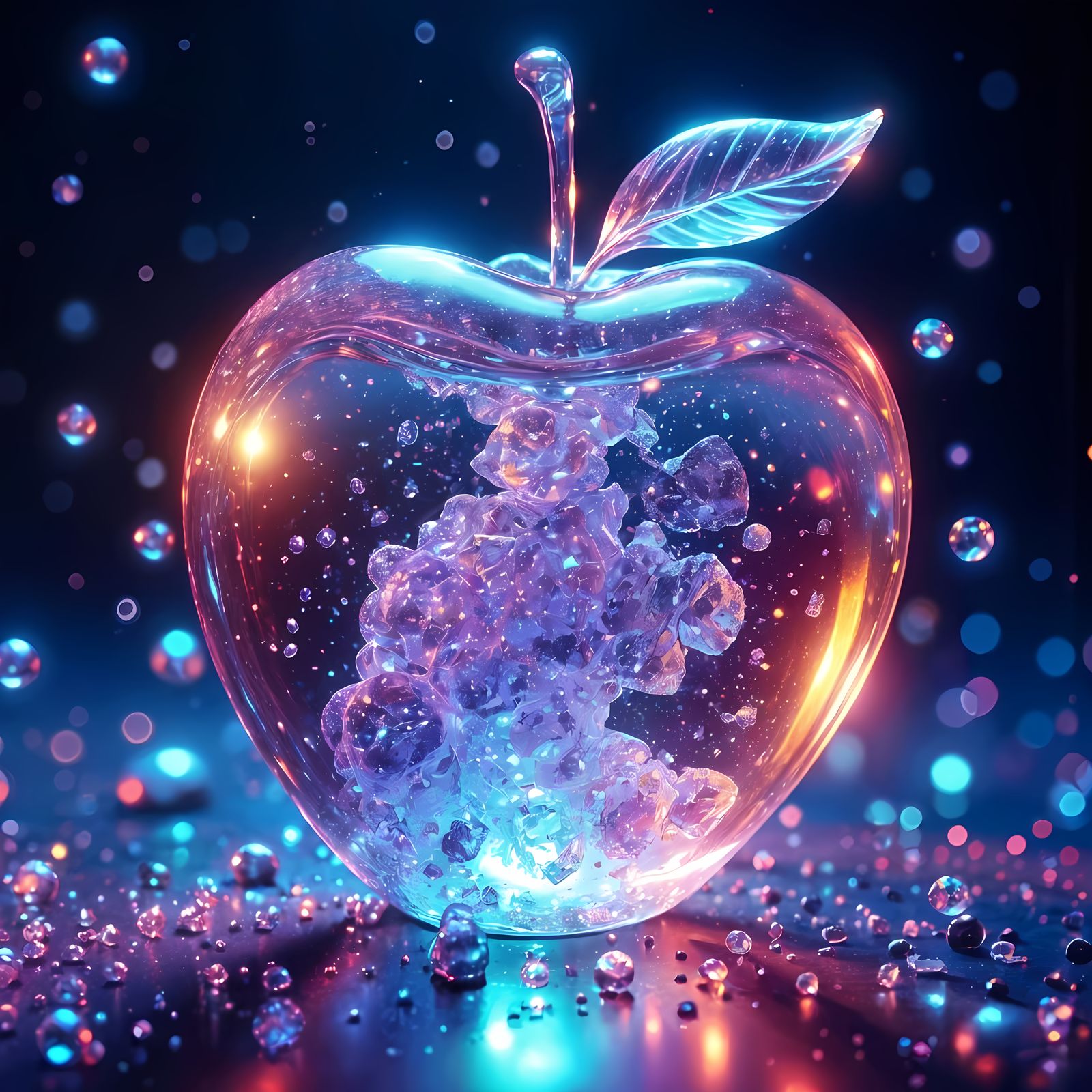 Glowing Crystal Apple in Hyperrealistic Detail