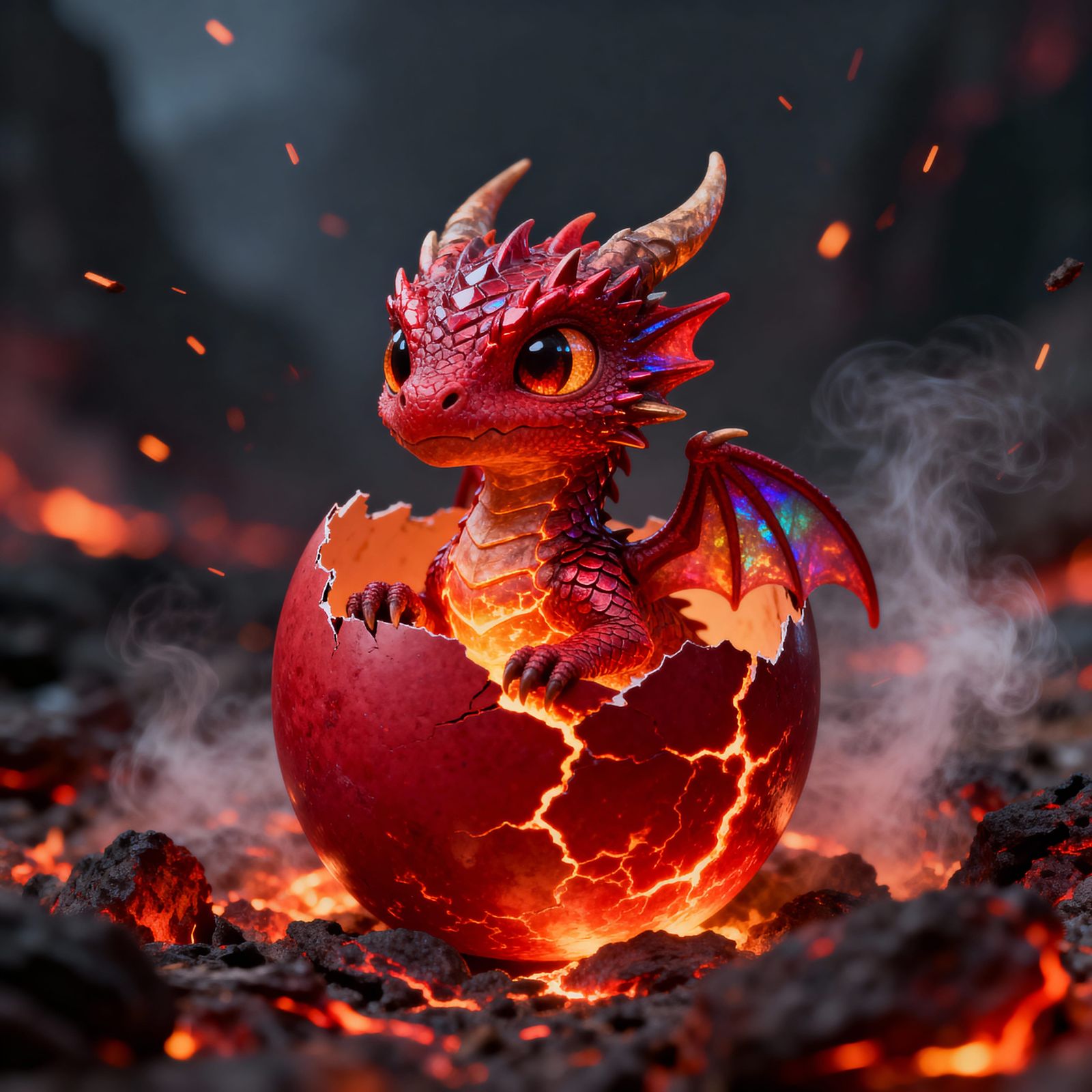Newborn Ruby Dragon Hatchling Emerges From Egg