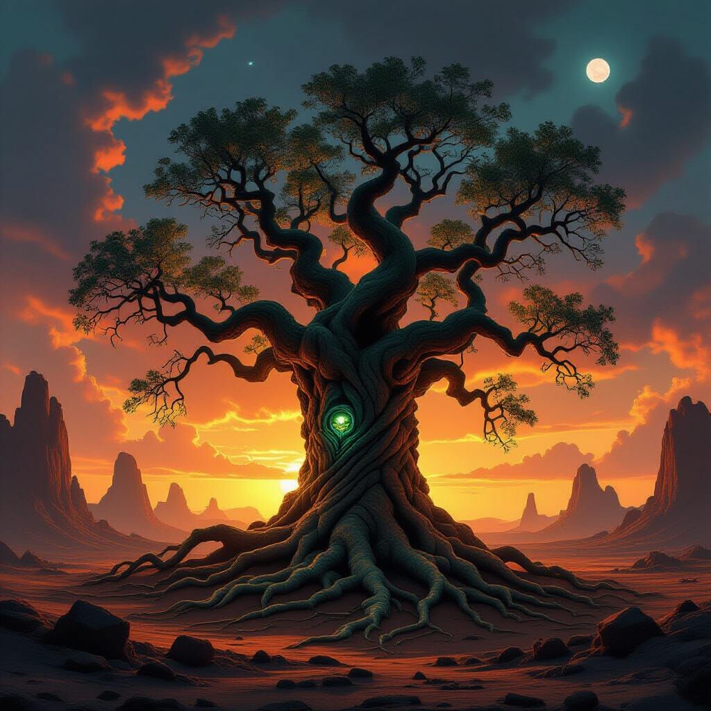 Ancient Stone Tree in Alien Landscape