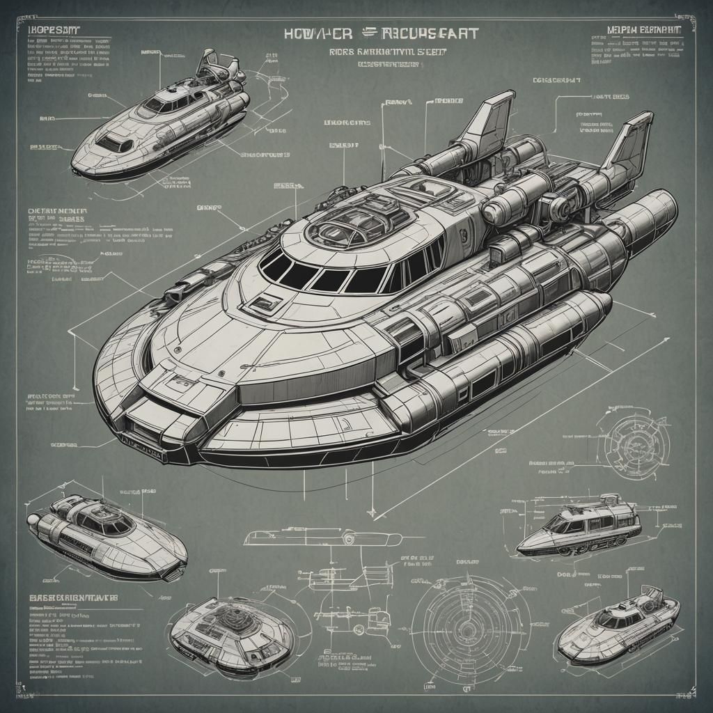 Detailed Hovercraft Blueprint Illustration