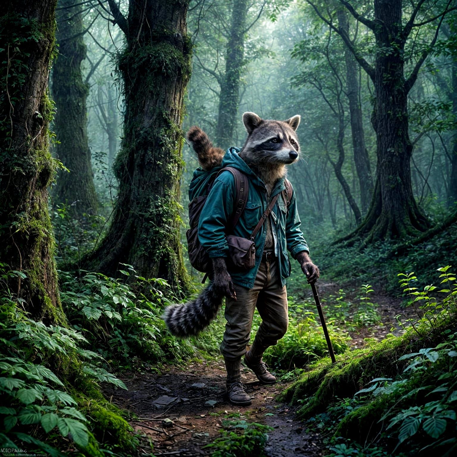 Mysterious Wanderer in Primeval Woods