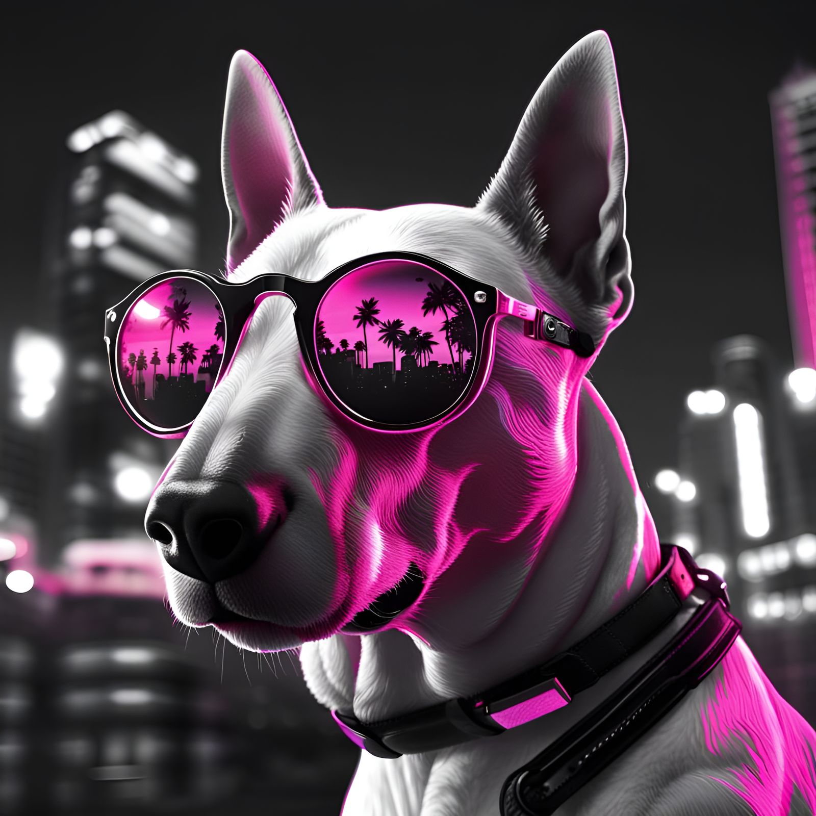Bull Terrier in Sunglasses with Neon Lights