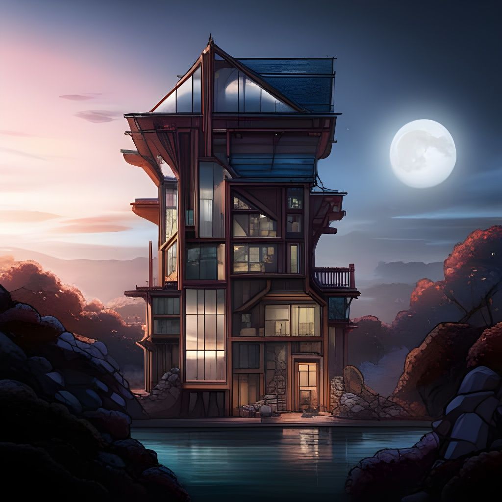 Moonlit Modern Greenhouse Treehouse Concept Art