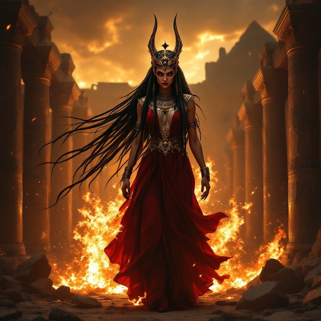 Majestic Goddess of Destruction in Ancient Egyptian Ruins
