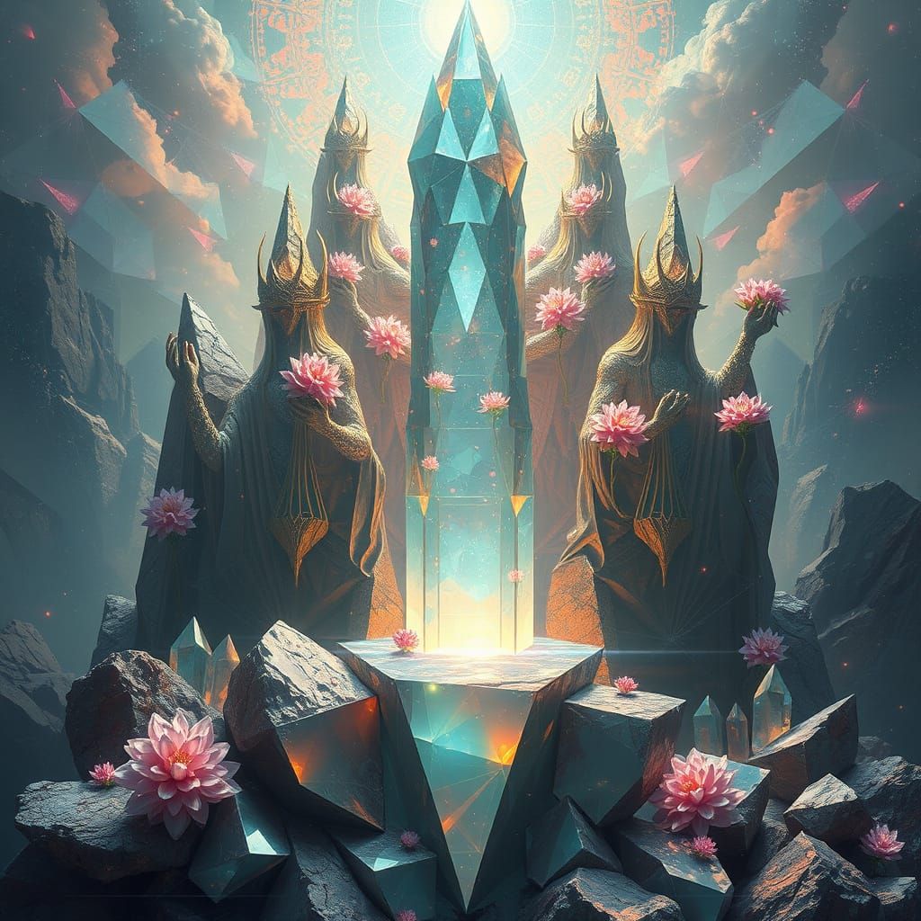 Ethereal Crystal Light Worker in Cubist Style