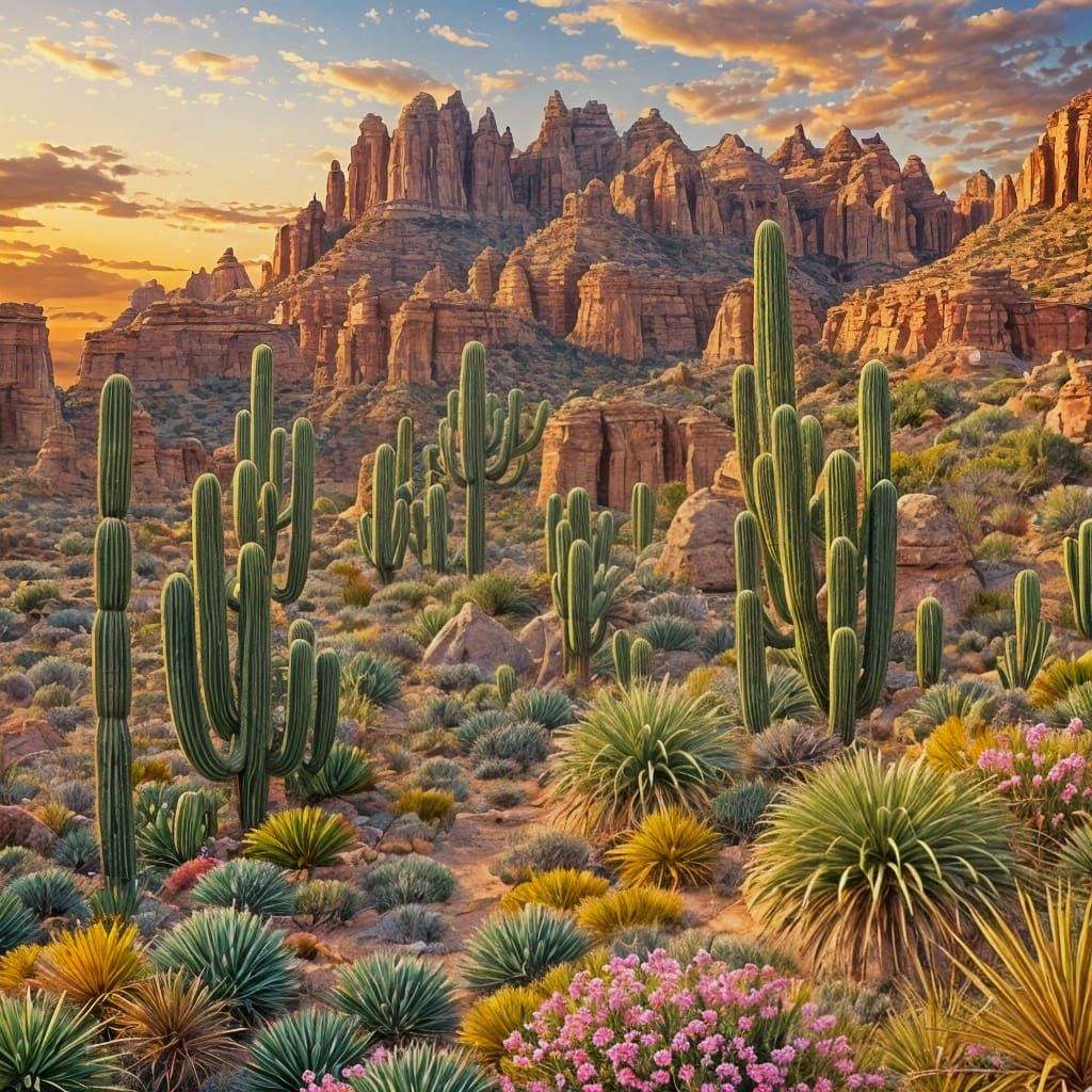 Pink Desert Villa in Ink Textured Painting